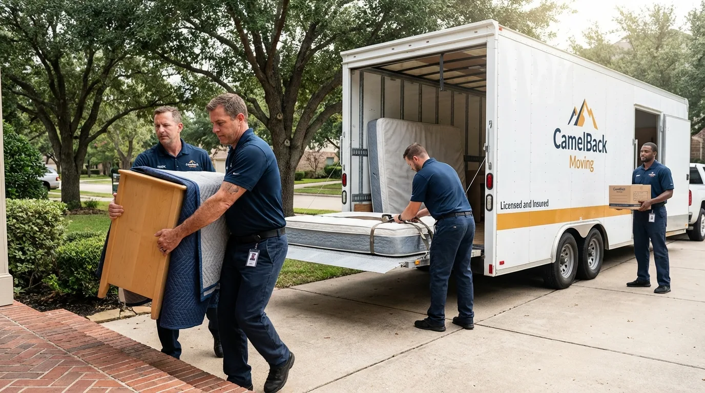 Crew loading residential truck for cross-state move from Davidson, NC