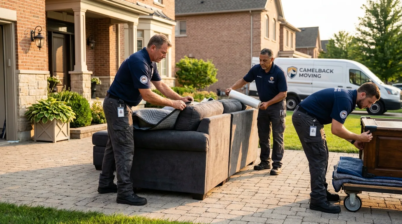 Large estate moving crew wrapping furniture in Davidson, NC